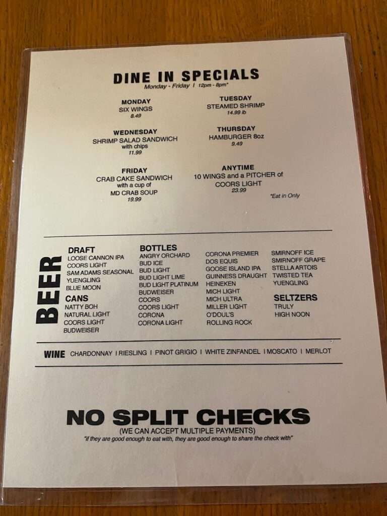 Winters Run Inn Inc menu 4